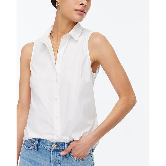 J.Crew Tops - J.Crew White Sleeveless Cotton Sleeveless Poplin Top Size Petite XS